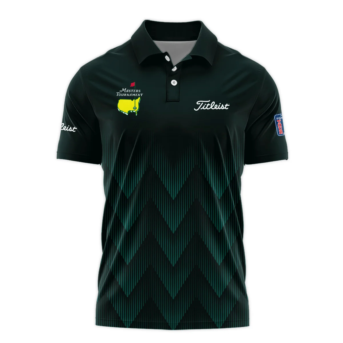 Masters Tournament Golf Titleist Polo Shirt Zigzag Pattern Dark Green Golf Sports All Over Print Polo Shirt For Men