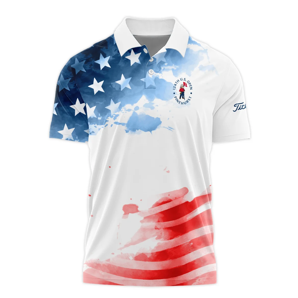 Golf 124th U.S. Open Pinehurst Titleist Long Polo Shirt US Flag Watercolor Golf Sports All Over Print Long Polo Shirt For Men