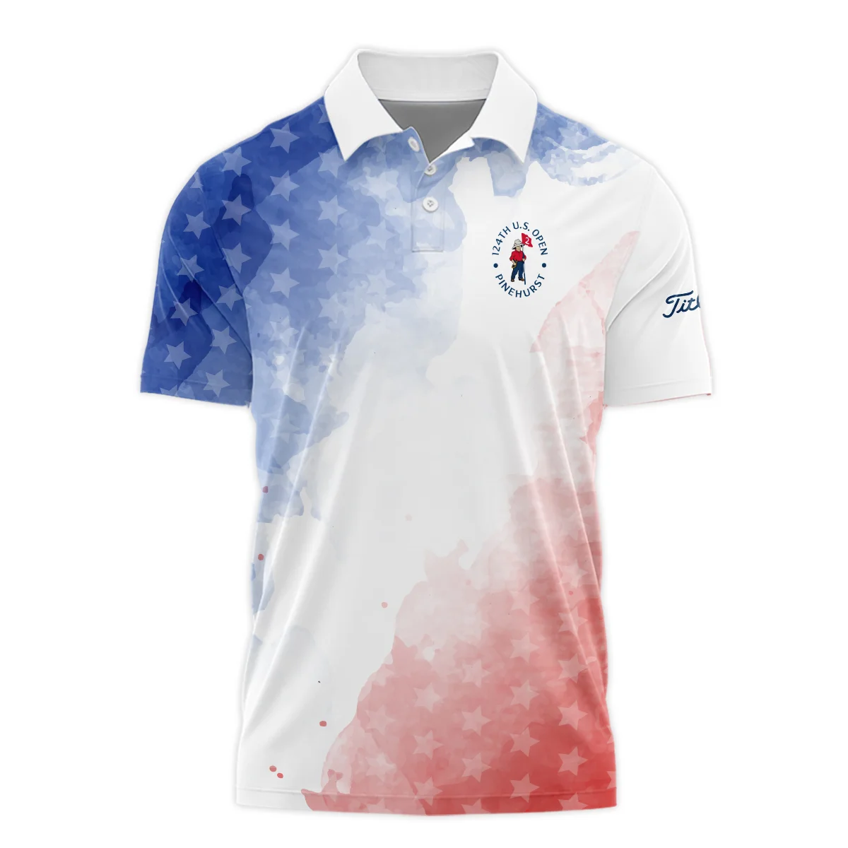 124th U.S. Open Pinehurst Golf Titleist Polo Shirt Stars Blue Red Watercolor Golf Sports All Over Print Polo Shirt For Men