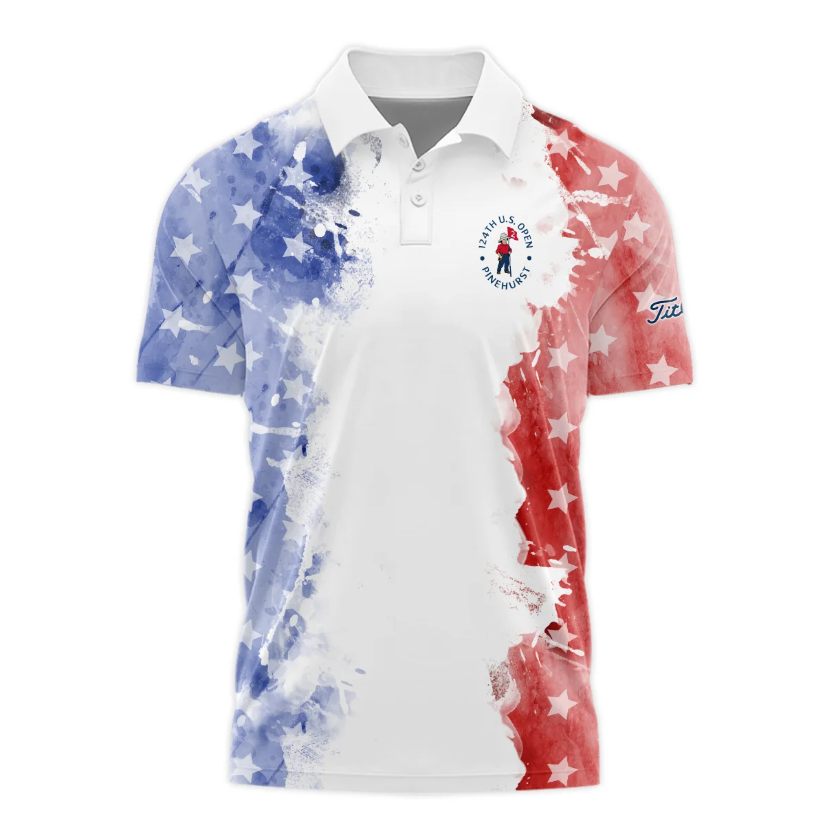 124th U.S. Open Pinehurst Special Version Titleist Polo Shirt Blue Red Watercolor Polo Shirt For Men