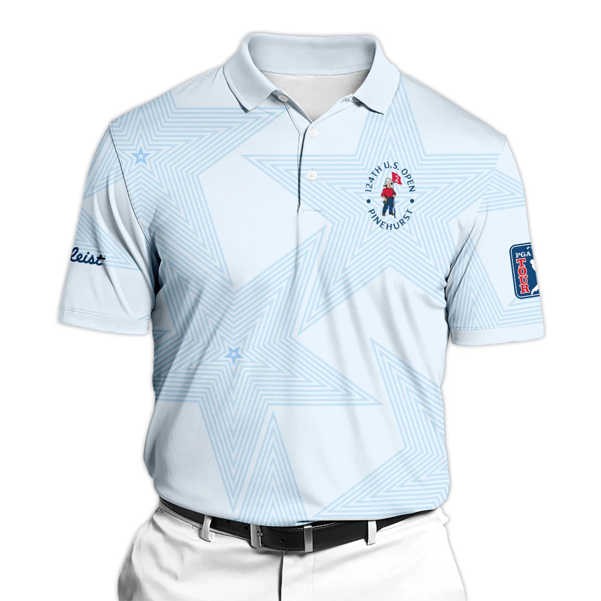 124th U.S. Open Pinehurst Golf Titleist Long Polo Shirt Sports Star Sripe Light Blue Long Polo Shirt For Men