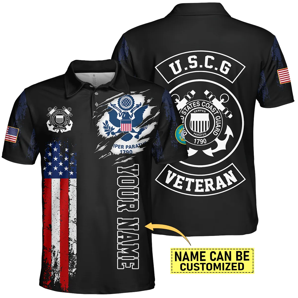 Flag Camo Pattern Custom Name U.S. Coast Guard All Over Prints Unisex T-Shirt