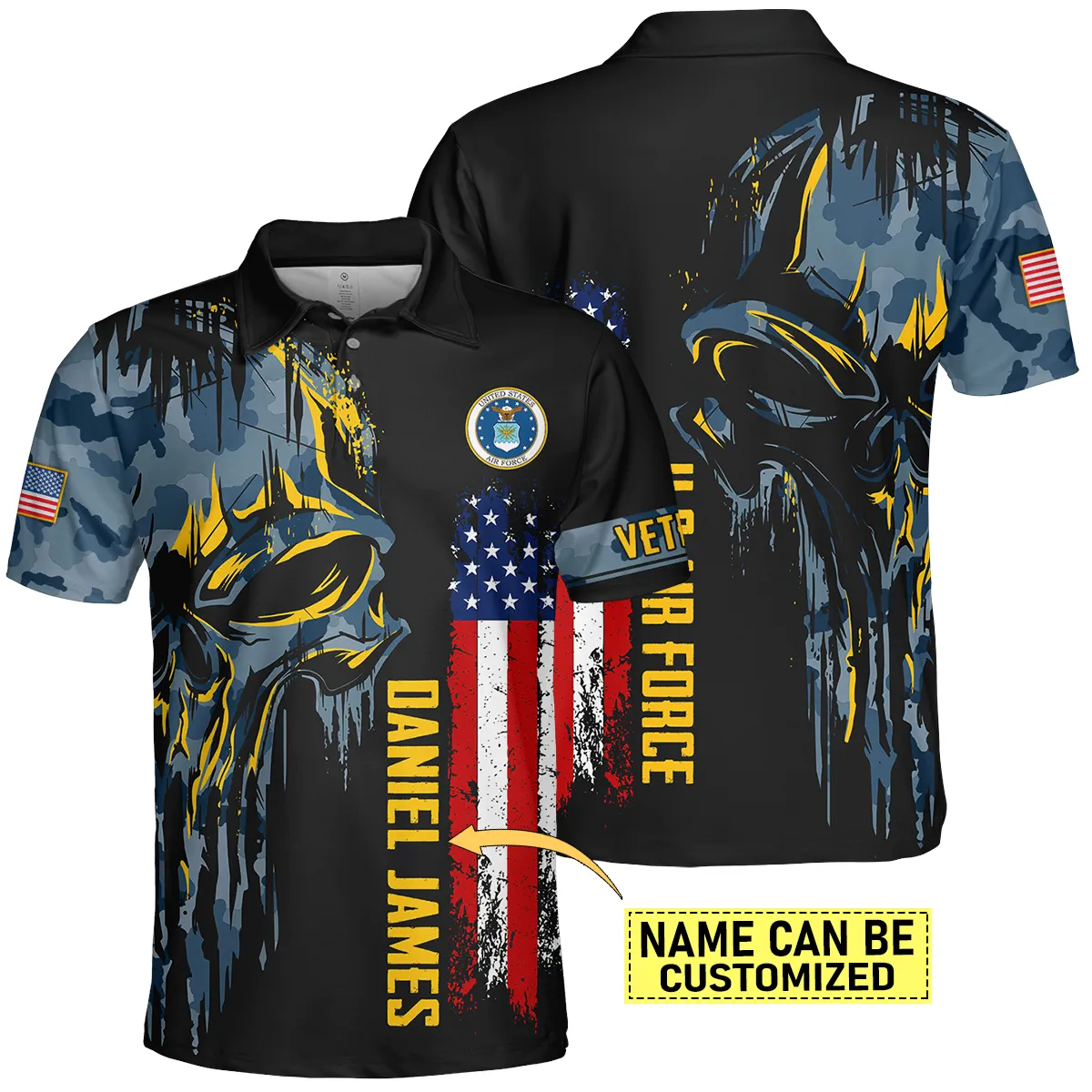 Camo Pattern Skull Custom Name U.S. Air Force All Over Prints Oversized Hawaiian Shirt