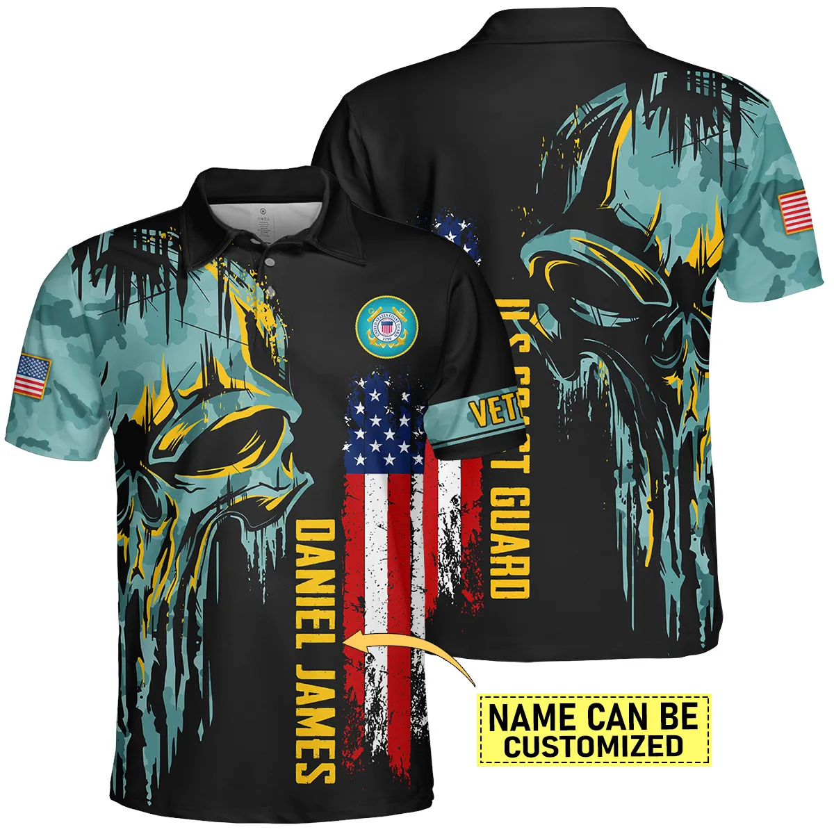 Camo Pattern Skull Custom Name U.S. Coast Guard All Over Prints Oversized Hawaiian Shirt