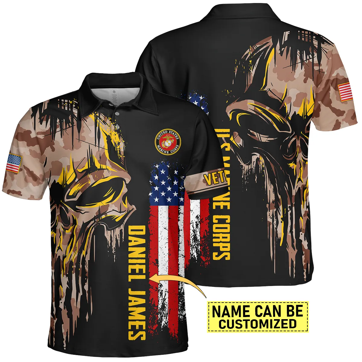 Camo Pattern Skull Custom  Name U.S. Marine Corps All Over Prints Oversized Hawaiian Shirt