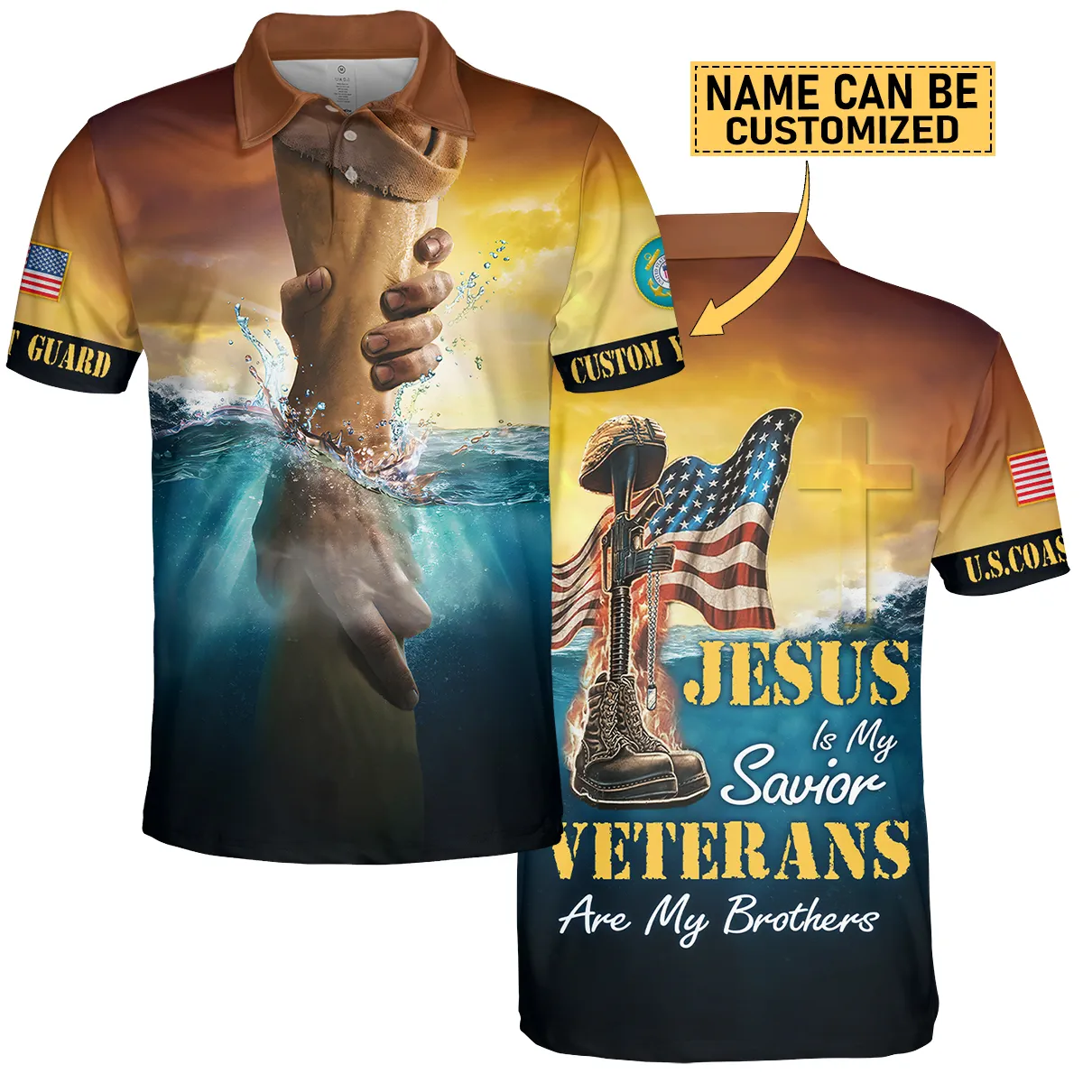 Jesus Is My Savior Veterans Are My Brothers Custom Name U.S. Coast Guard All Over Prints Oversized Hawaiian Shirt