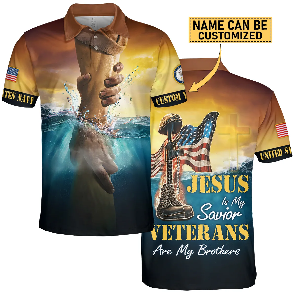 Jesus Is My Savior Veterans Are My Brothers Custom Name U.S. Navy All Over Prints Oversized Hawaiian Shirt