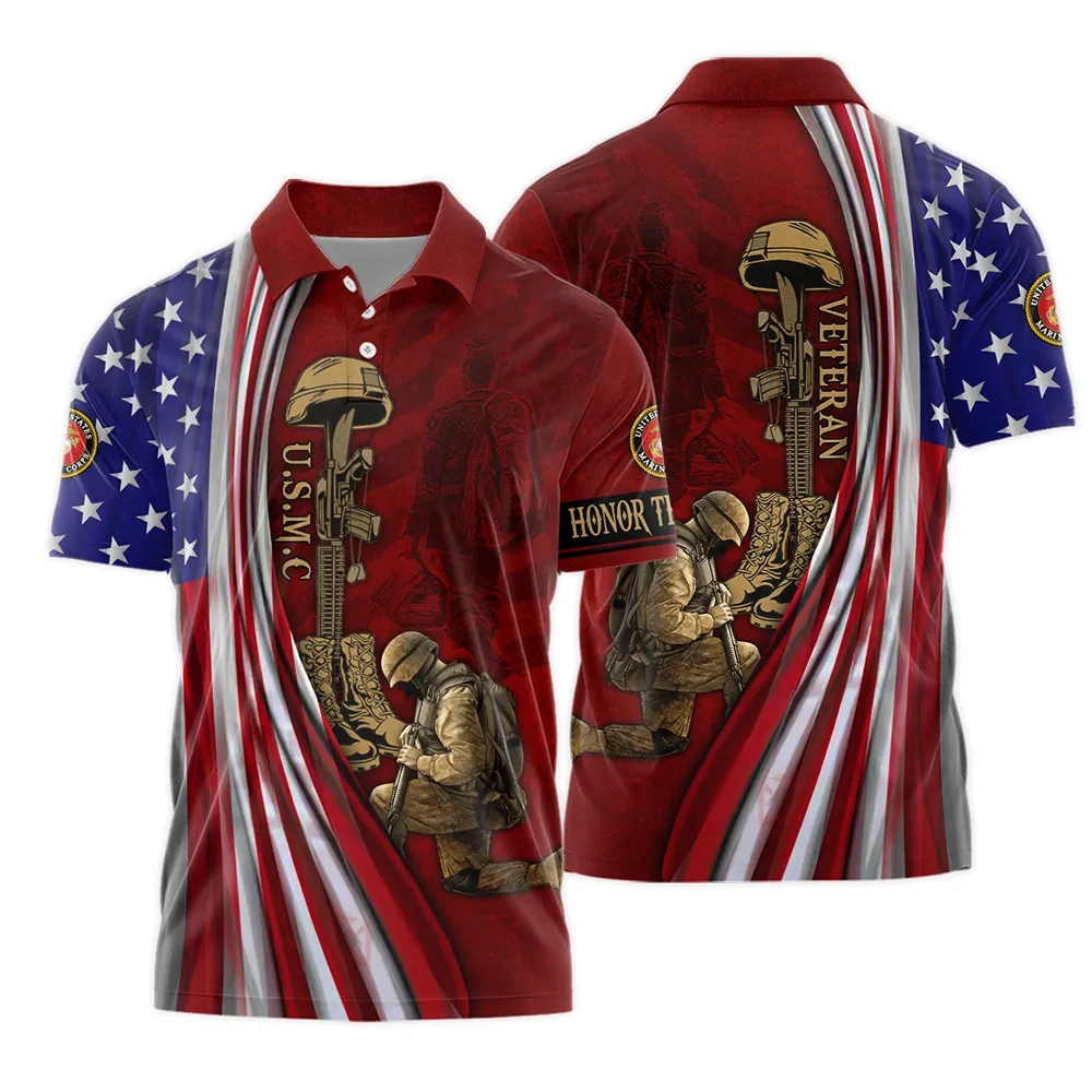 Veteran Us Flag Honor The Fallen U.S. Marine Corps Veterans All Over Prints Polo Shirt