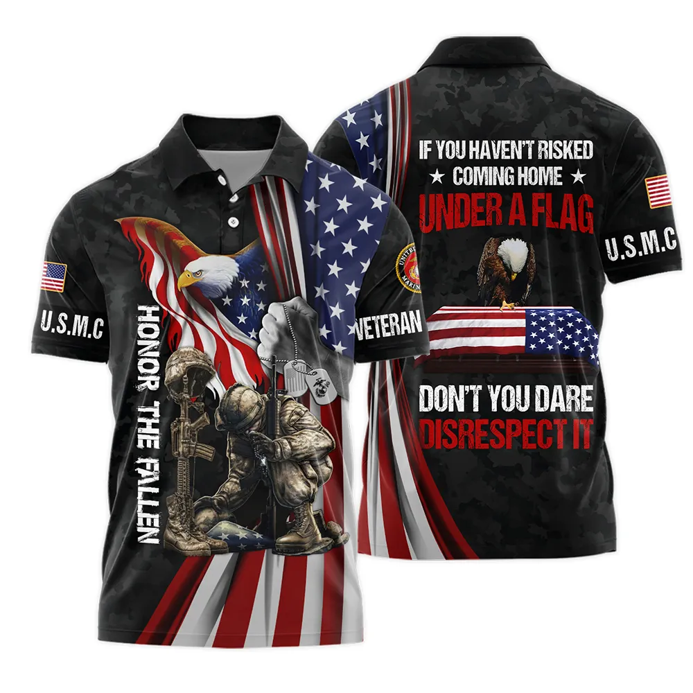 Veteran Honor The Fallen Dont You Dare Disrespect It U.S. Marine Corps Veterans All Over Prints Polo Shirt