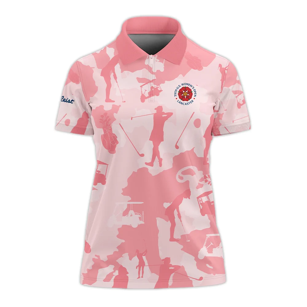 Camo Pink Color 79th U.S. Women’s Open Lancaster Titleist Zipper Polo Shirt Golf Sport All Over Print Zipper Polo Shirt For Woman
