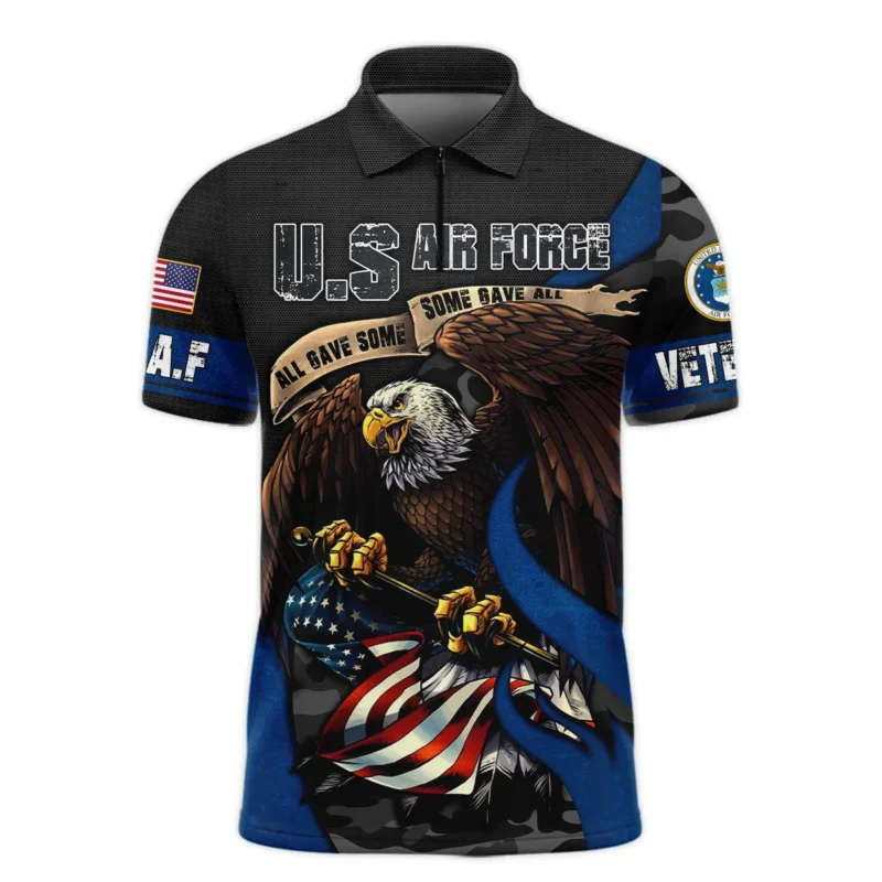 All Gave Some Some Gave All Veteran Eagle Flag U.S. Air Force Veterans All Over Prints Zipper Polo Shirt