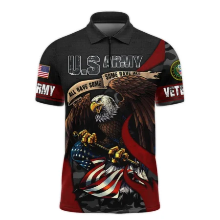 All Gave Some Some Gave All Veteran Eagle Flag U.S. Army Veterans All Over Prints Zipper Polo Shirt