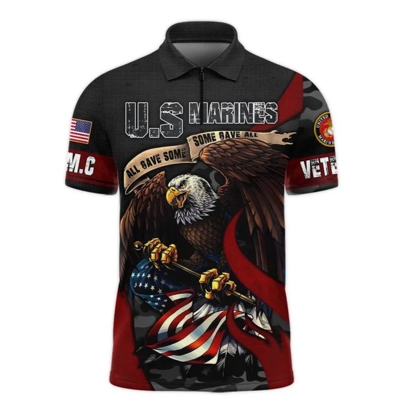 All Gave Some Some Gave All Veteran Eagle Flag U.S. Marine Corps Veterans All Over Prints Zipper Polo Shirt