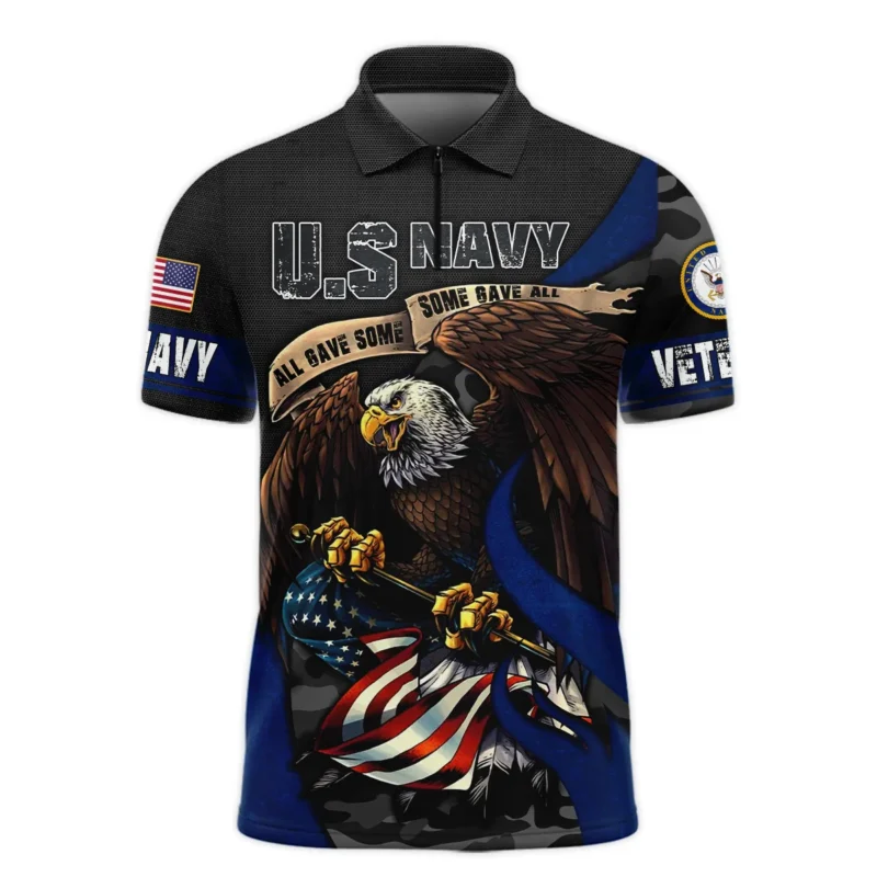 All Gave Some Some Gave All Veteran Eagle Flag U.S. Navy Veterans All Over Prints Zipper Polo Shirt