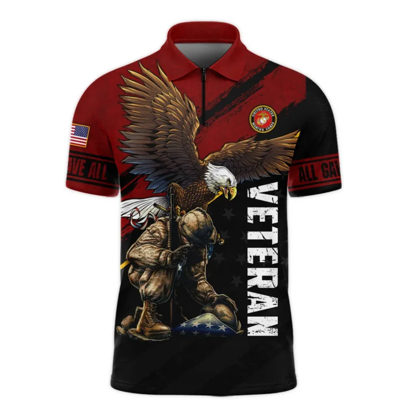 Veteran Eagle All Gave Some Some Gave All U.S. Marine Corps Veterans All Over Prints Zipper Polo Shirt