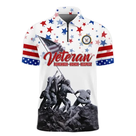 Veteran Memorial Day Remember Honor Respect U.S. Navy Veterans All Over Prints Zipper Polo Shirt