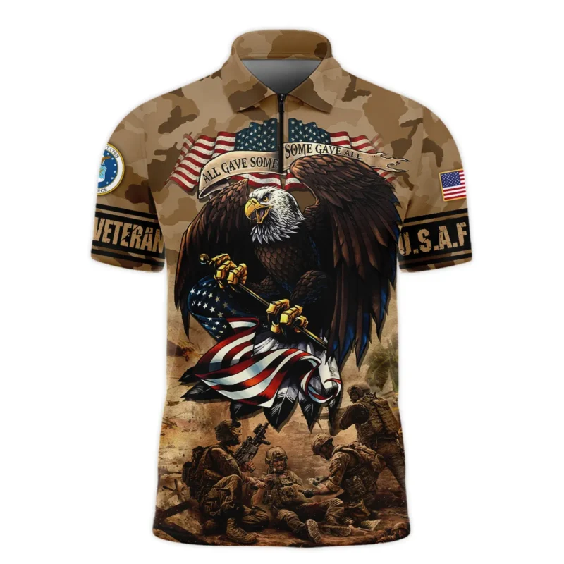 Veteran Camo Eagle All Gave Some Some Gave All U.S. Air Force Veterans All Over Prints Zipper Polo Shirt