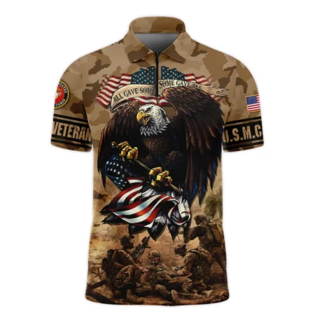 Veteran Camo Eagle All Gave Some Some Gave All U.S. Marine Corps Veterans All Over Prints Zipper Polo Shirt