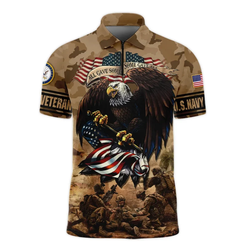 Veteran Camo Eagle All Gave Some Some Gave All U.S. Navy Veterans All Over Prints Zipper Polo Shirt