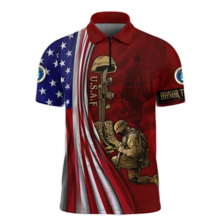 Veteran Us Flag Honor The Fallen U.S. Air Force Veterans All Over Prints Zipper Polo Shirt