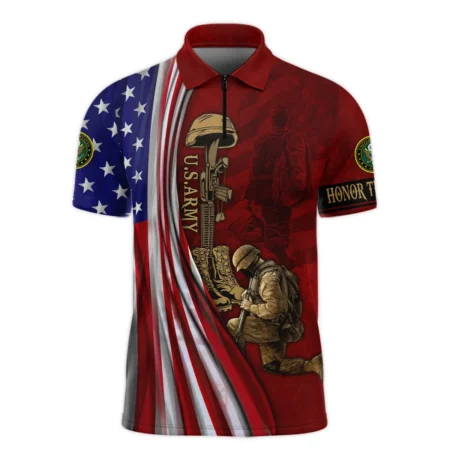 Veteran Us Flag Honor The Fallen U.S. Army Veterans All Over Prints Zipper Polo Shirt