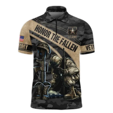 Veteran Camo Honor The Fallen U.S. Army Veterans All Over Prints Zipper Polo Shirt