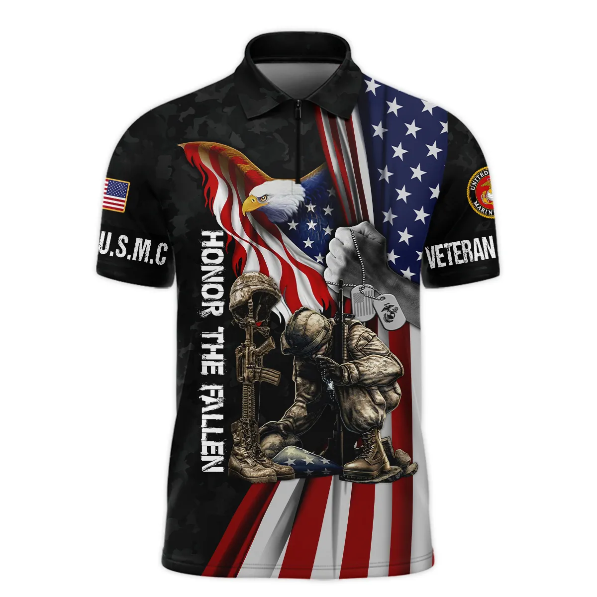 Veteran Honor The Fallen Dont You Dare Disrespect It U.S. Marine Corps Veterans All Over Prints Zipper Polo Shirt