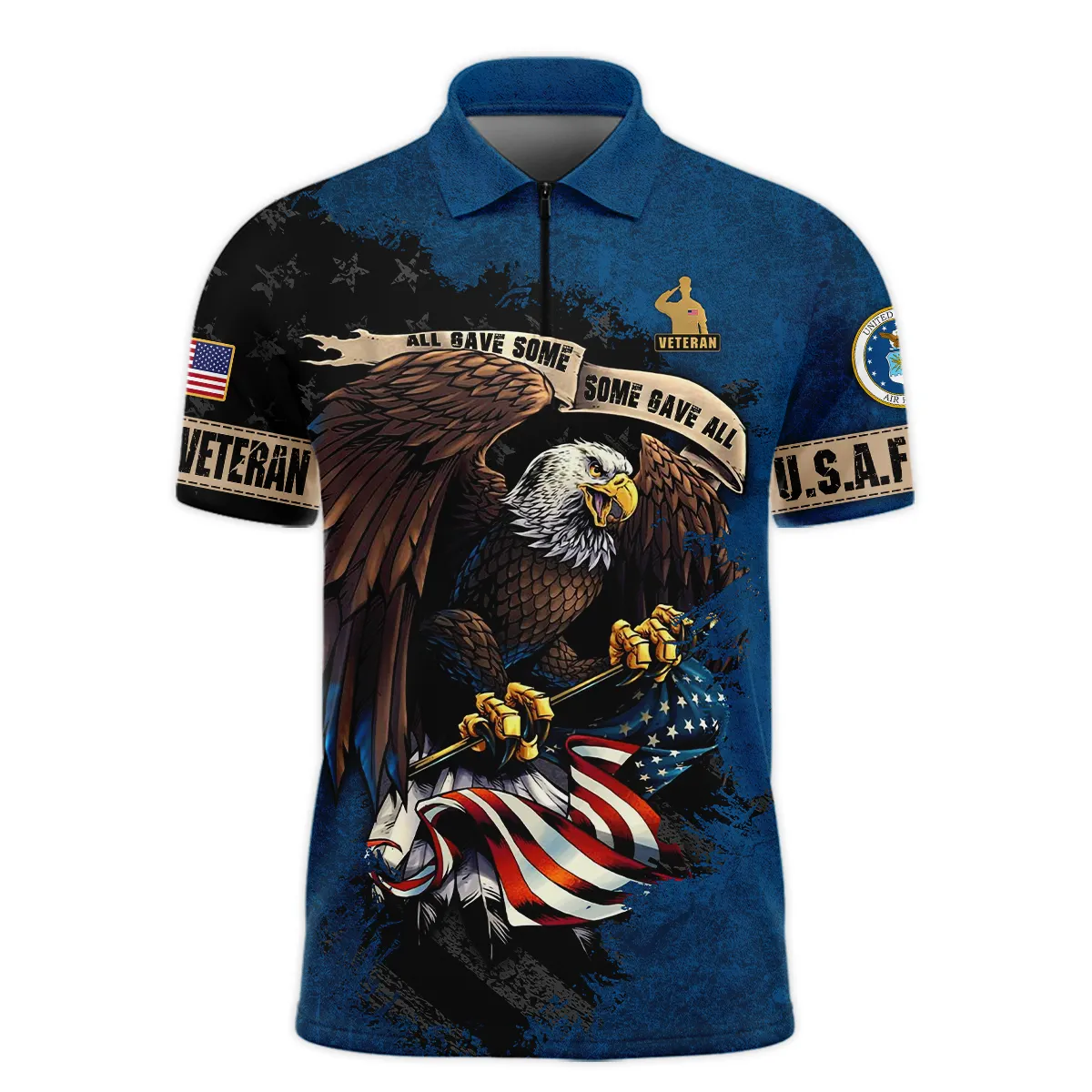 Veteran All Gave Some Some Gave All U.S. Air Force Veterans All Over Prints Zipper Polo Shirt