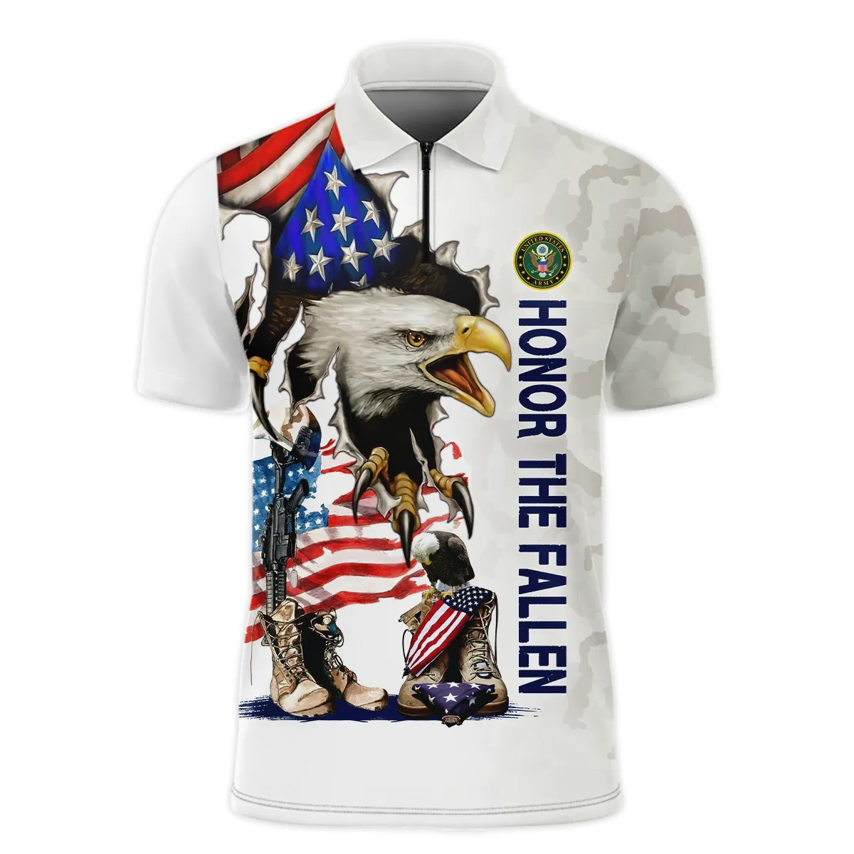 Veteran Remember Honor Respect U.S. Army Veterans All Over Prints Zipper Polo Shirt