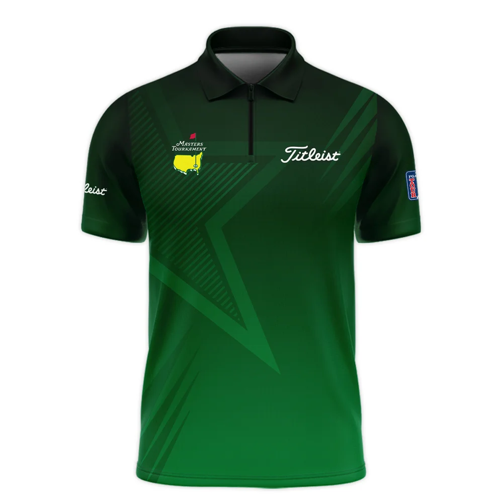 Titleist Masters Tournament Zipper Polo Shirt Dark Green Gradient Star Pattern Golf Sports Zipper Polo Shirt For Men