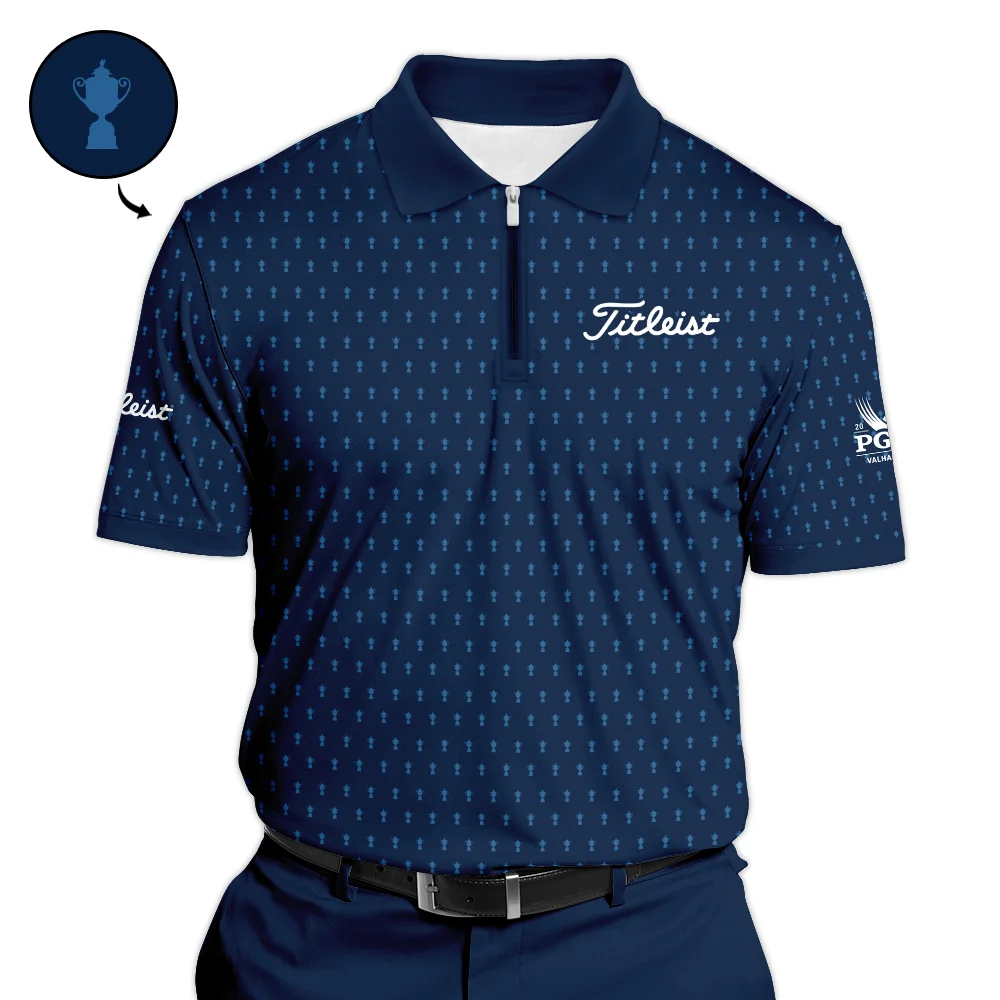 Titleist 2024 PGA Championship Golf Zipper Polo Shirt Dark Blue Gradient Pattern All Over Print Zipper Polo Shirt For Men
