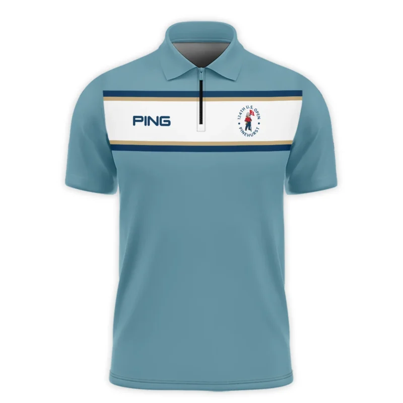 124th U.S. Open Pinehurst Golf Sport Mostly Desaturated Dark Blue Yellow Ping Zipper Polo Shirt Style Classic