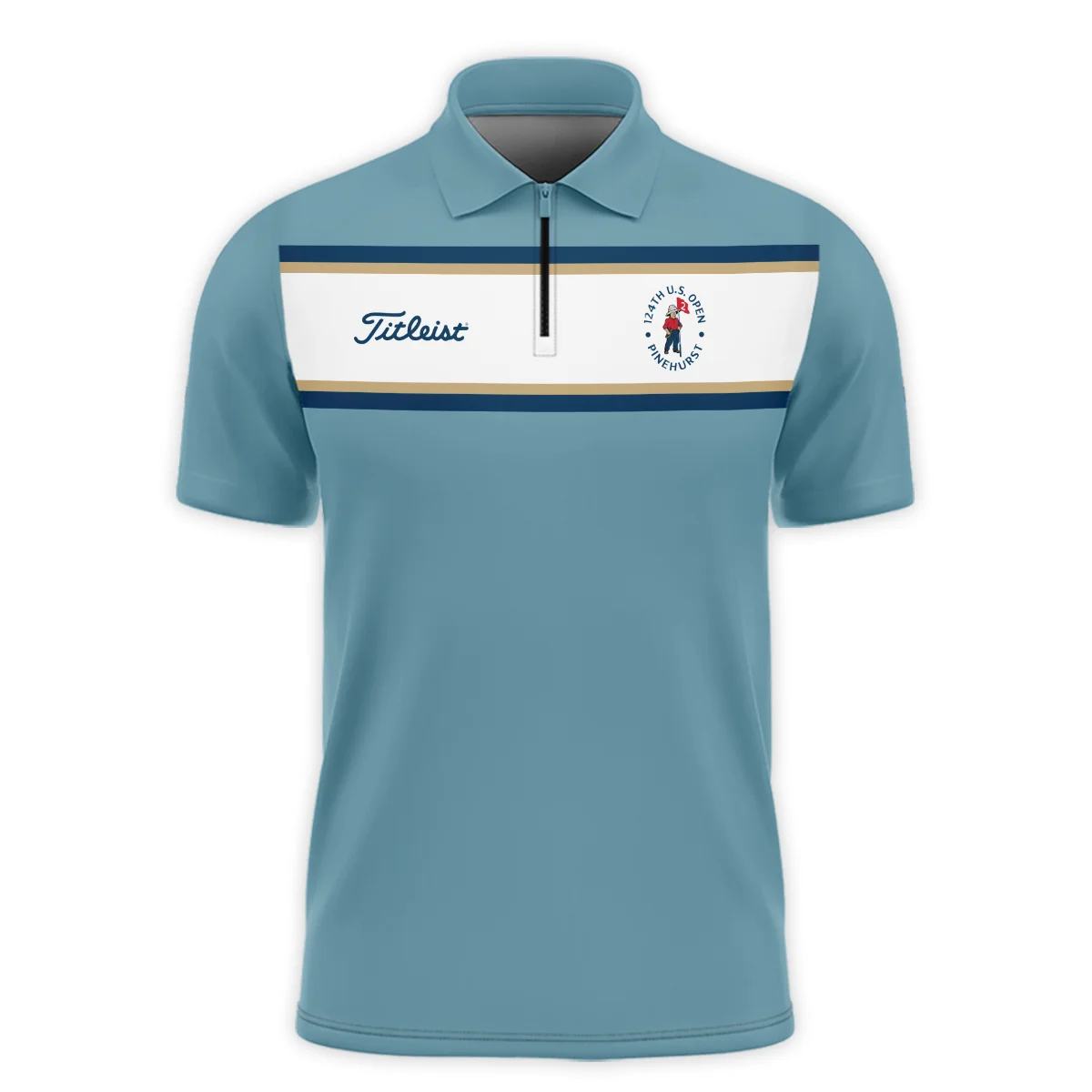 124th U.S. Open Pinehurst Golf Sport Mostly Desaturated Dark Blue Yellow Titleist Zipper Polo Shirt Style Classic