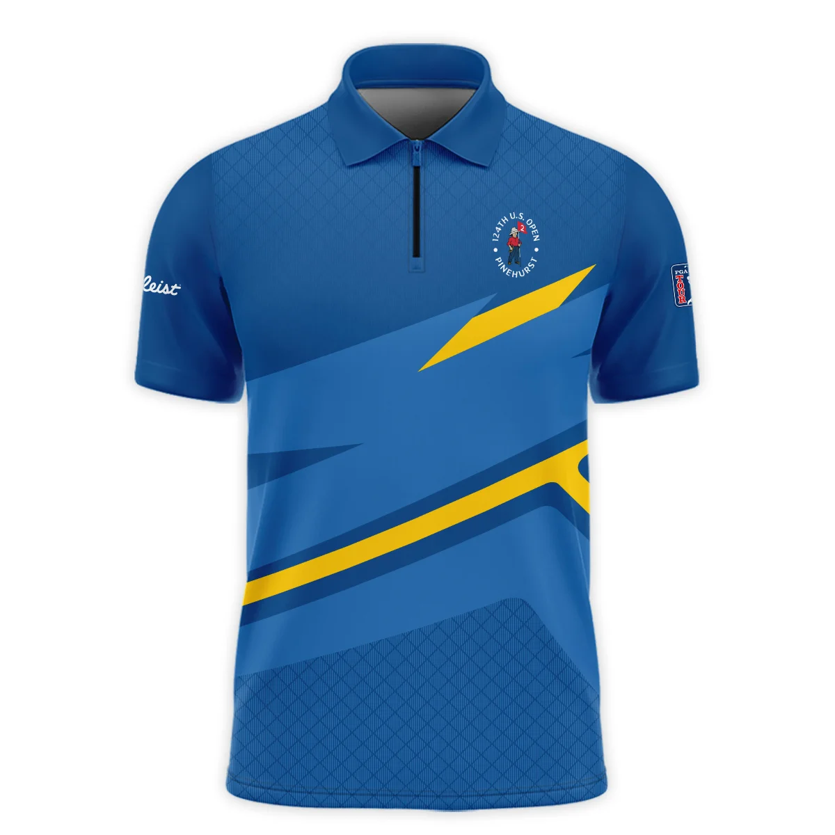Titleist 124th U.S. Open Pinehurst Blue Yellow Mix Pattern Style Classic, Short Sleeve Round Neck Polo Shirt