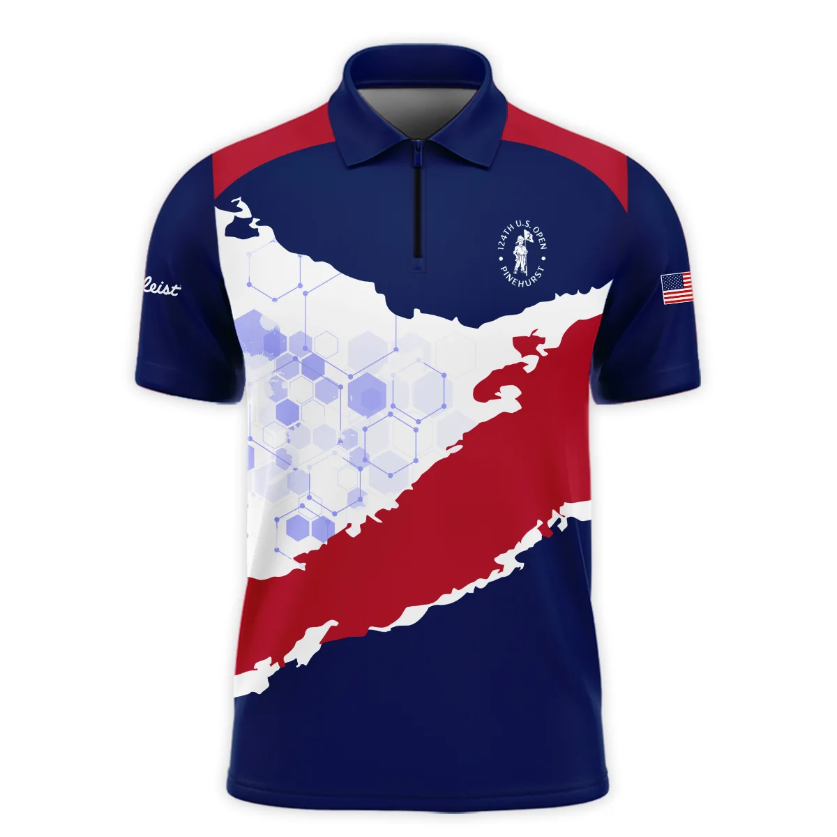 Titleist 124th U.S. Open Pinehurst Red Dark Blue White Abstract Background Polo Shirt Style Classic