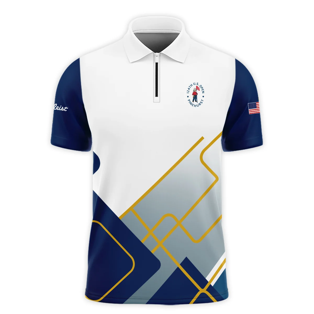124th U.S. Open Pinehurst Blue Yellow Line White Titleist Zipper Polo Shirt Style Classic