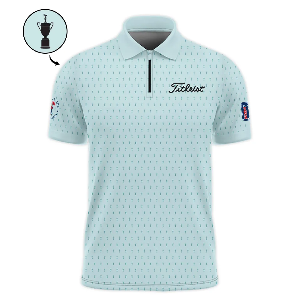 Sports 124th U.S. Open Titleist Pinehurst Zipper Polo Shirt Cup Pattern Pastel Green All Over Print Zipper Polo Shirt For Men