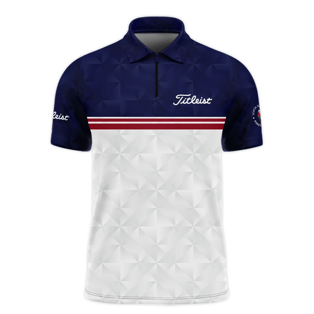 Golf Sport 124th U.S. Open Pinehurst Titleist Zipper Polo Shirt Dark Blue White Abstract Geometric Triangles All Over Print Zipper Polo Shirt For Men