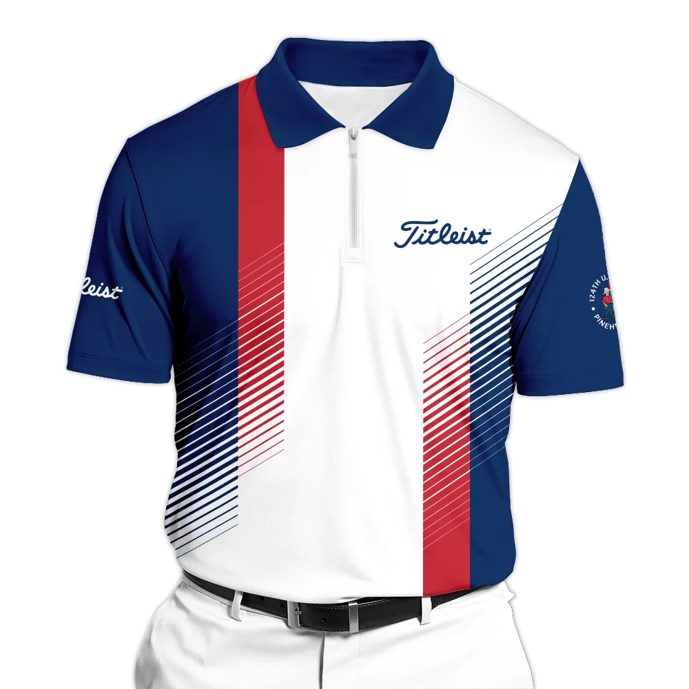 Sport Titleist 124th U.S. Open Pinehurst Golf Zipper Hoodie Shirt Blue Red Striped Pattern White All Over Print Zipper Hoodie Shirt