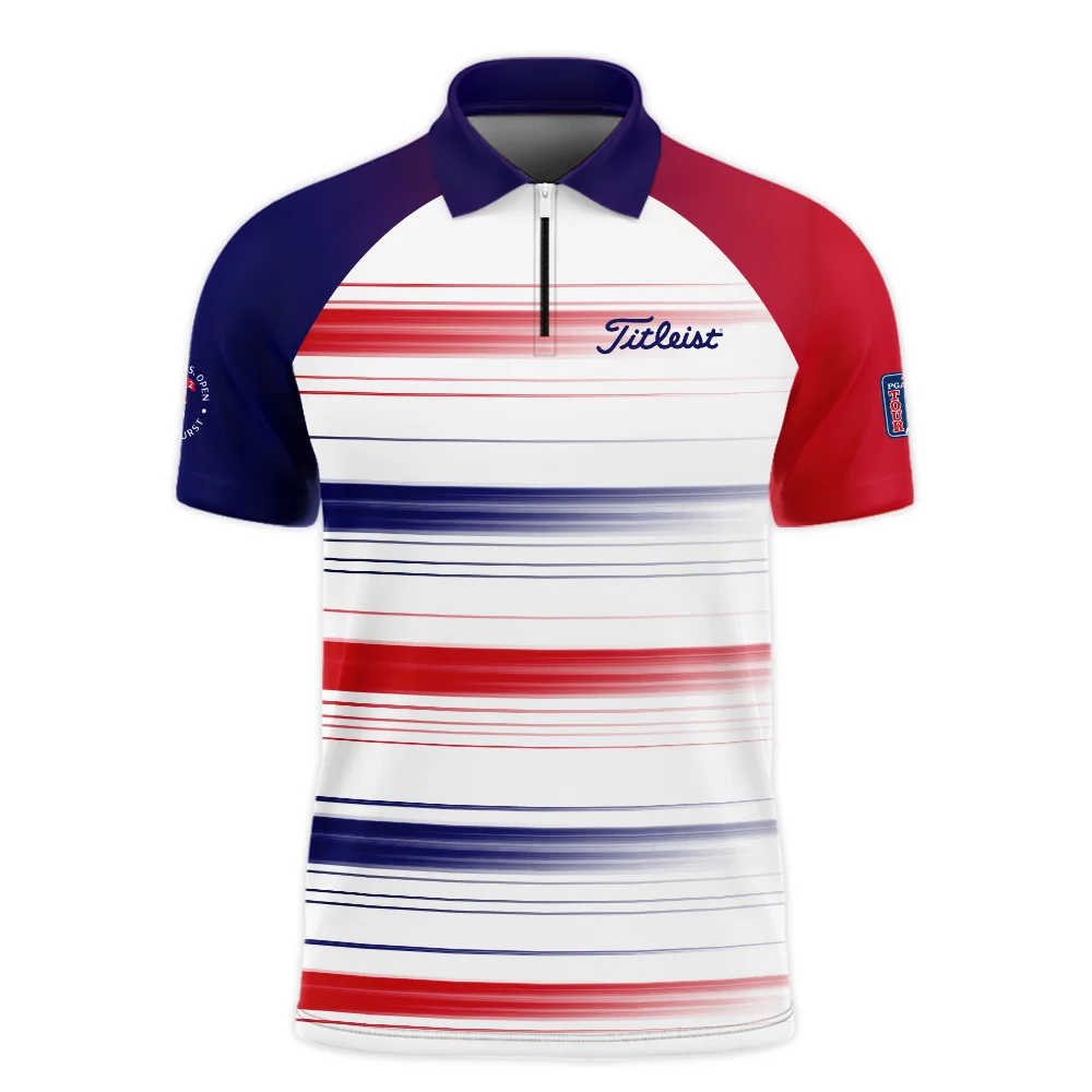 Sport Titleist 124th U.S. Open Pinehurst Zipper Polo Shirt Straight Lines Blue Red Zipper Polo Shirt For Men