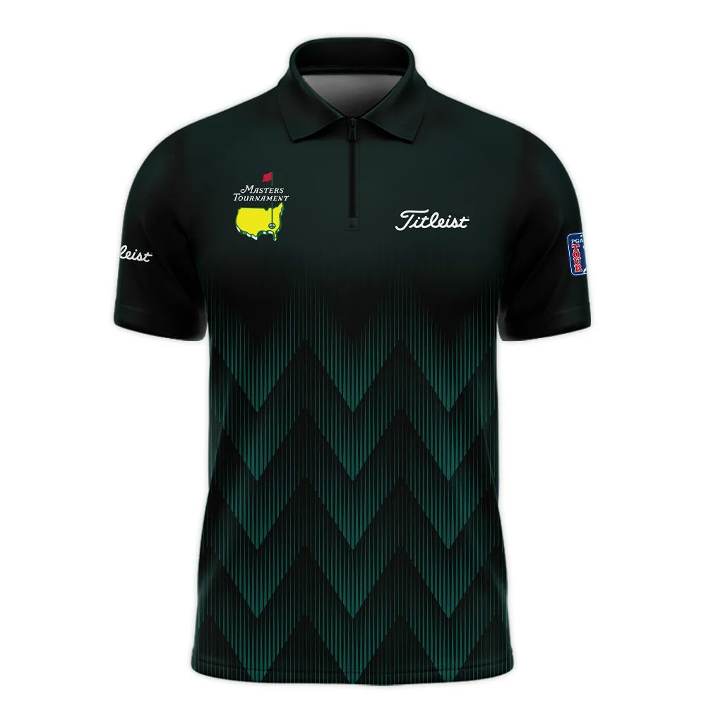 Masters Tournament Golf Titleist Zipper Polo Shirt Zigzag Pattern Dark Green Golf Sports All Over Print Zipper Polo Shirt For Men