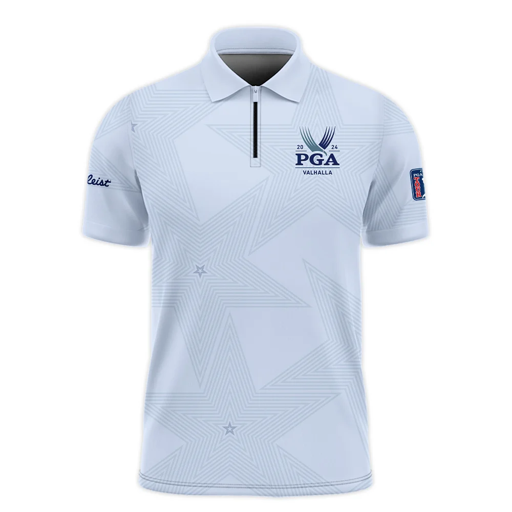 2024 PGA Championship Valhalla Golf Titleist Zipper Polo Shirt Stars Lavender Mist Golf Sports All Over Print Zipper Polo Shirt For Men