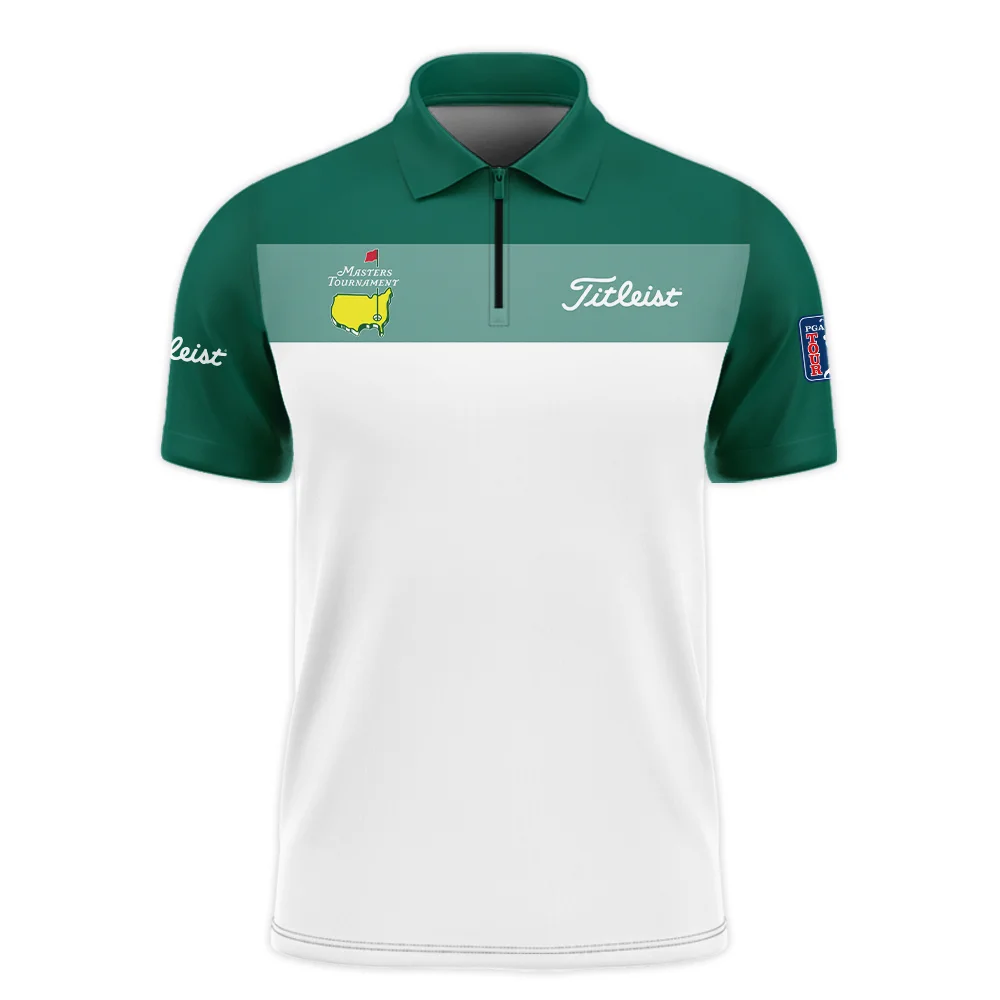 Golf Masters Tournament Titleist Zipper Polo Shirt Sports Green And White All Over Print Zipper Polo Shirt For Men
