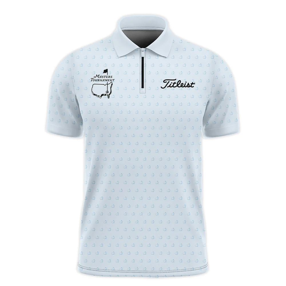 Pattern Masters Tournament Titleist Zipper Polo Shirt White Light Blue Color Pattern Logo  Zipper Polo Shirt For Men