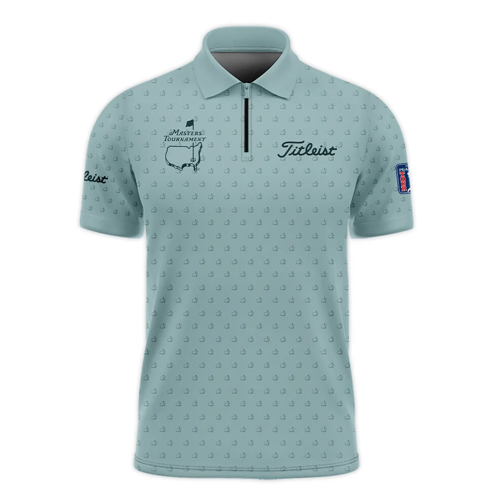 Golf Pattern Masters Tournament Titleist Zipper Polo Shirt Cyan Pattern All Over Print Zipper Polo Shirt For Men