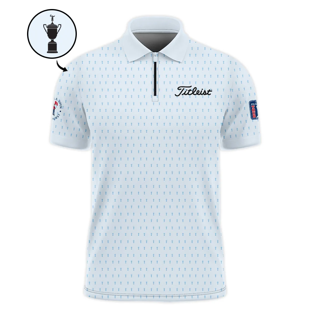 124th U.S. Open Pinehurst Titleist Zipper Polo Shirt Sports Pattern Cup Color Light Blue All Over Print Zipper Polo Shirt For Men