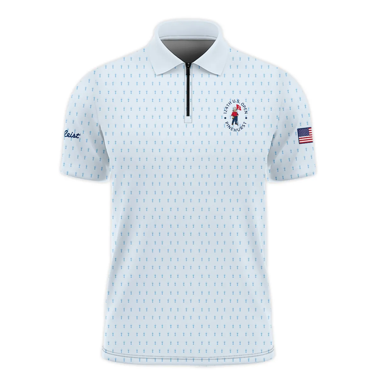 Golf Pattern Light Blue Cup 124th U.S. Open Pinehurst Titleist Zipper Polo Shirt Style Classic