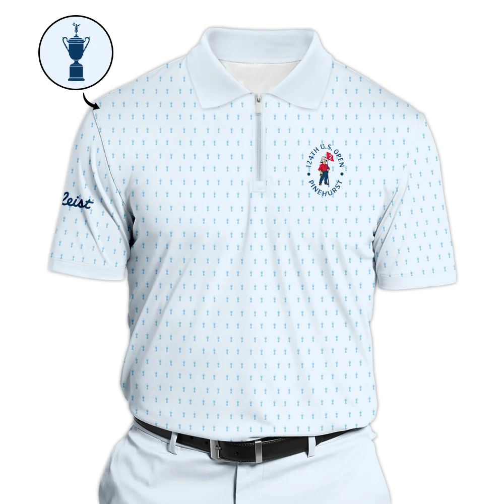 124th U.S. Open Pinehurst Golf Zipper Polo Shirt Titleist Pattern Cup Pastel Blue Zipper Polo Shirt For Men