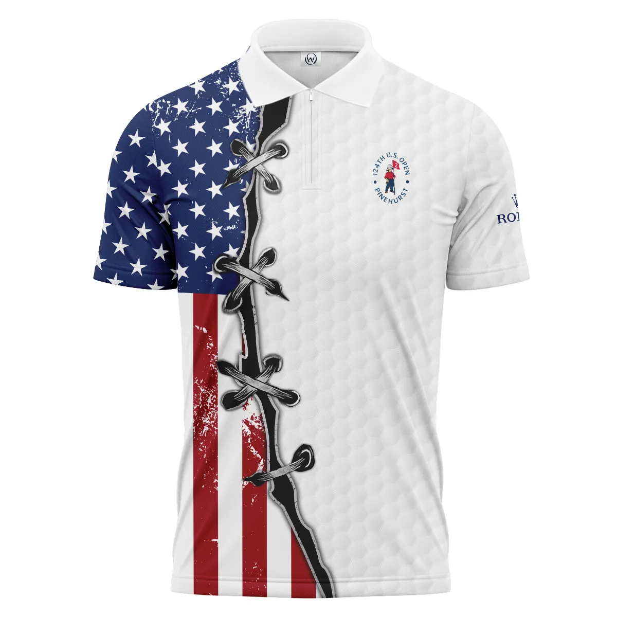 Golf Flag American Pattern Ball 124th U.S. Open Pinehurst Pinehurst Rolex Zipper Polo Shirt Style Classic