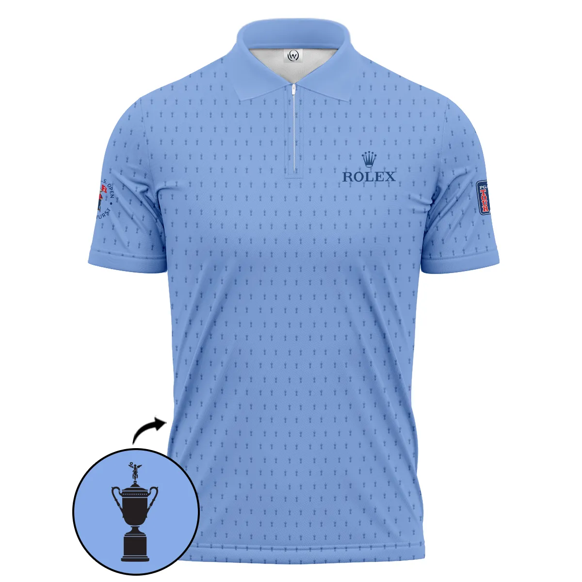Golf Pattern Cup Blue 124th U.S. Open Pinehurst Pinehurst Rolex Zipper Polo Shirt Style Classic